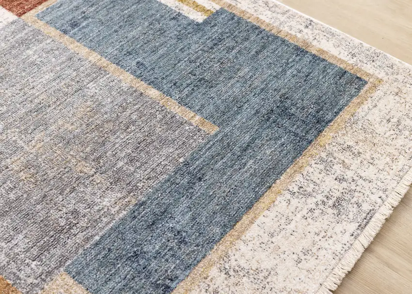 Cream Blue And Brown Geometric Area Rug Photo 8