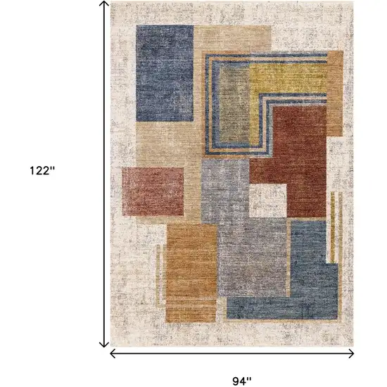 Cream Blue And Brown Geometric Area Rug Photo 3