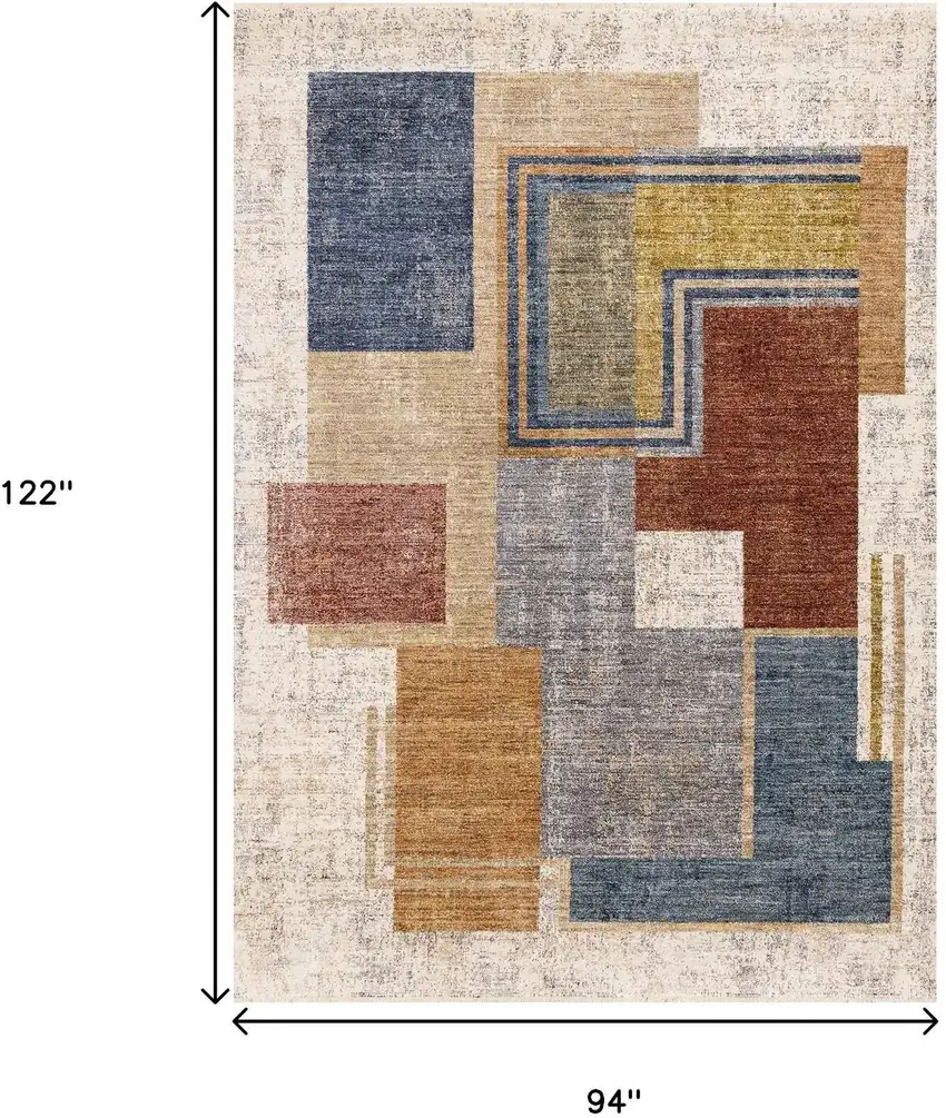 Cream Blue And Brown Geometric Area Rug Photo 3