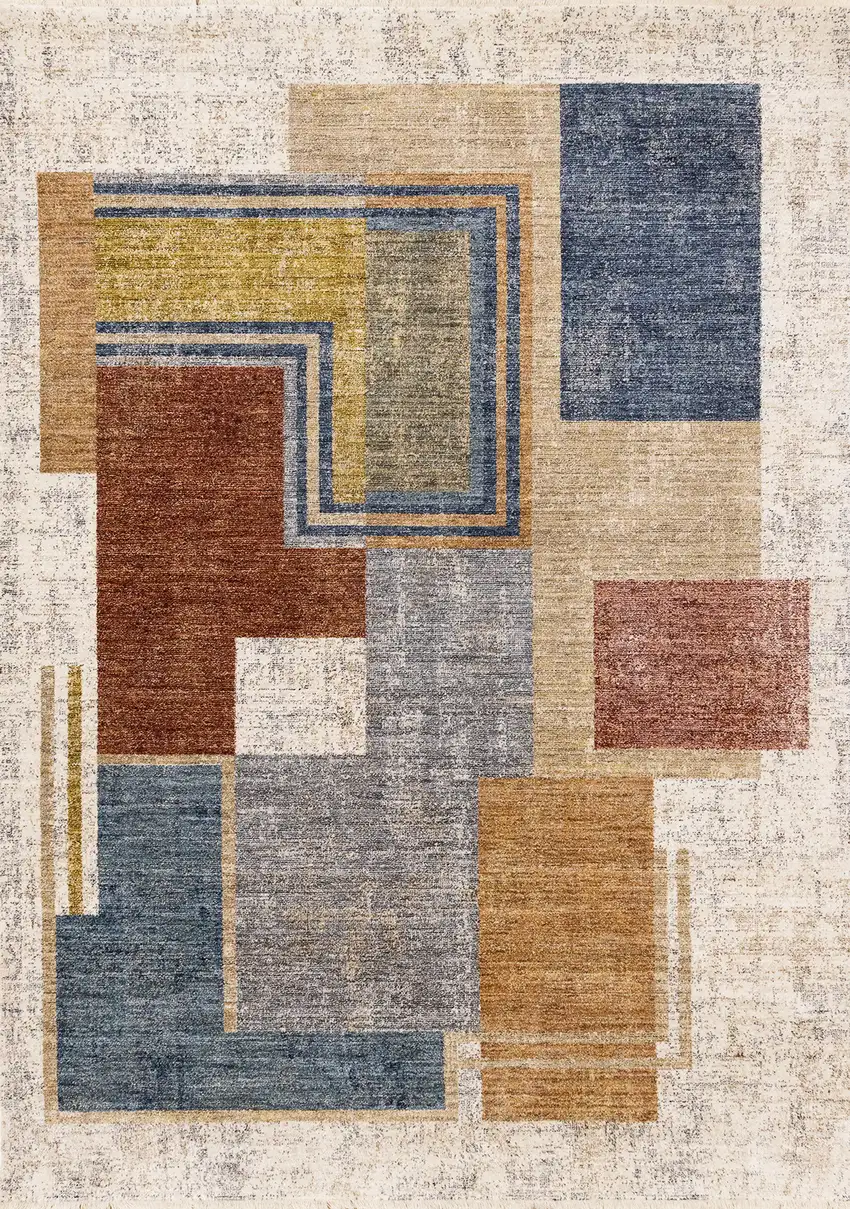 Cream Blue And Brown Geometric Area Rug Photo 5