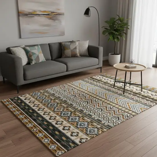 Cream Blue And Brown Tribal Area Rug Photo 1