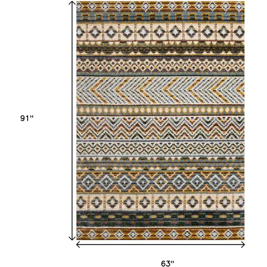 Cream Blue And Brown Tribal Area Rug Photo 3