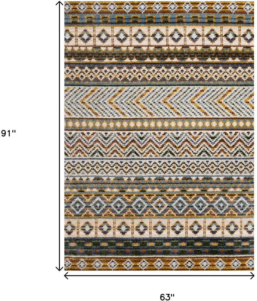 Cream Blue And Brown Tribal Area Rug Photo 3