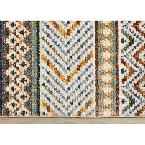 Cream Blue And Brown Tribal Area Rug Photo 9