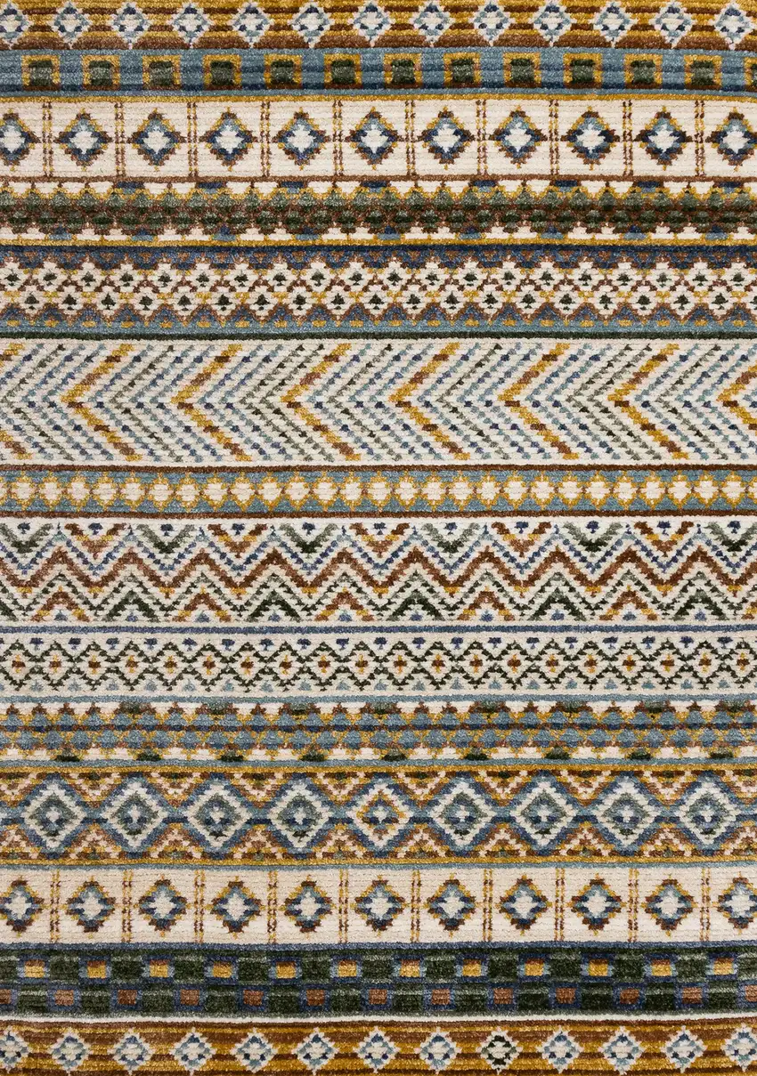 Cream Blue And Brown Tribal Area Rug Photo 2