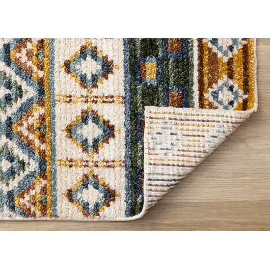 Cream Blue And Brown Tribal Area Rug Photo 7