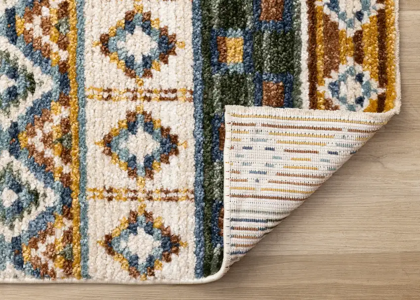 Cream Blue And Brown Tribal Area Rug Photo 7