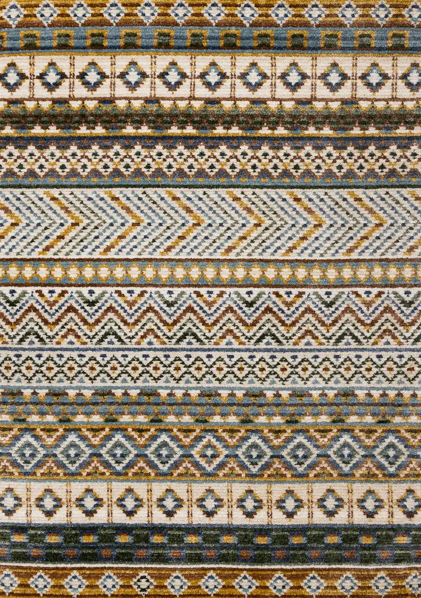 Cream Blue And Brown Tribal Area Rug Photo 4