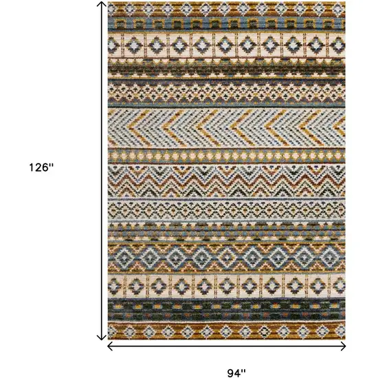 Cream Blue And Brown Tribal Area Rug Photo 3