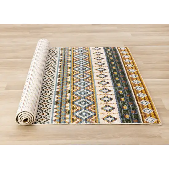 Cream Blue And Brown Tribal Area Rug Photo 7
