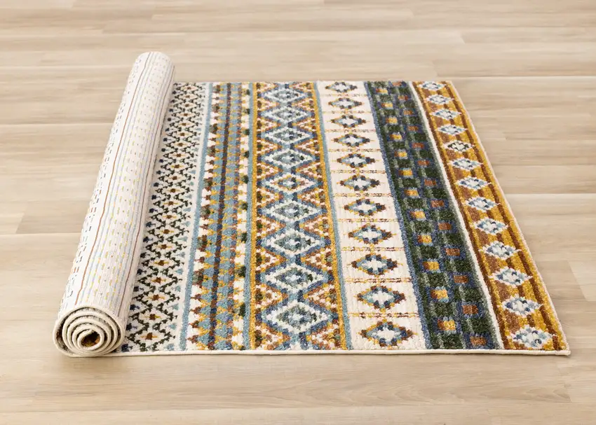 Cream Blue And Brown Tribal Area Rug Photo 7