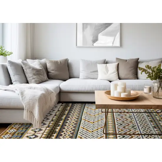 Cream Blue And Brown Tribal Area Rug Photo 5