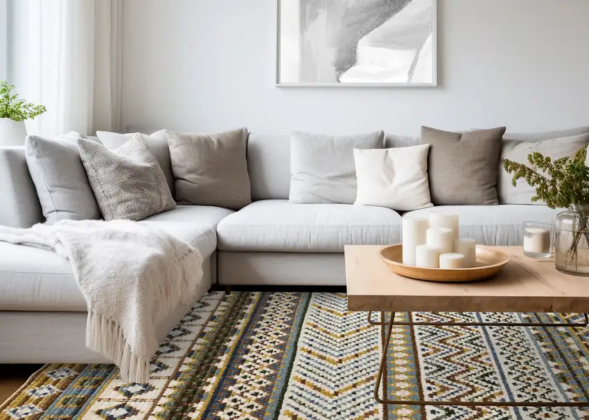 Cream Blue And Brown Tribal Area Rug Photo 5