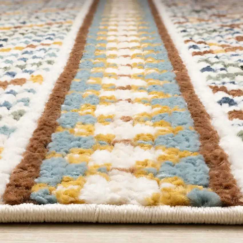 Cream Blue And Brown Tribal Area Rug Photo 9
