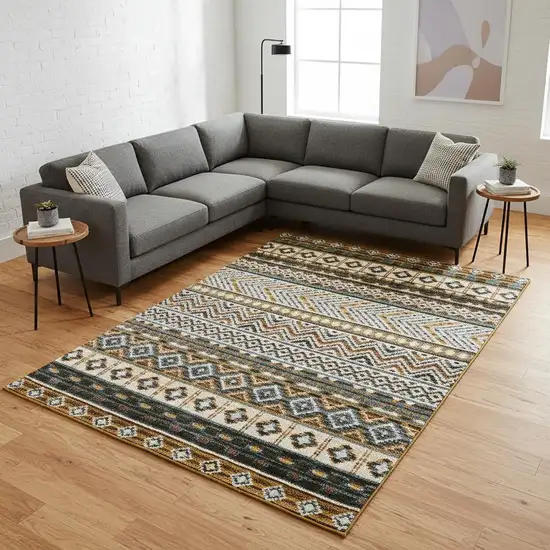 Cream Blue And Brown Tribal Area Rug Photo 1