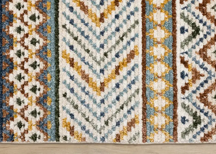 Cream Blue And Brown Tribal Area Rug Photo 8