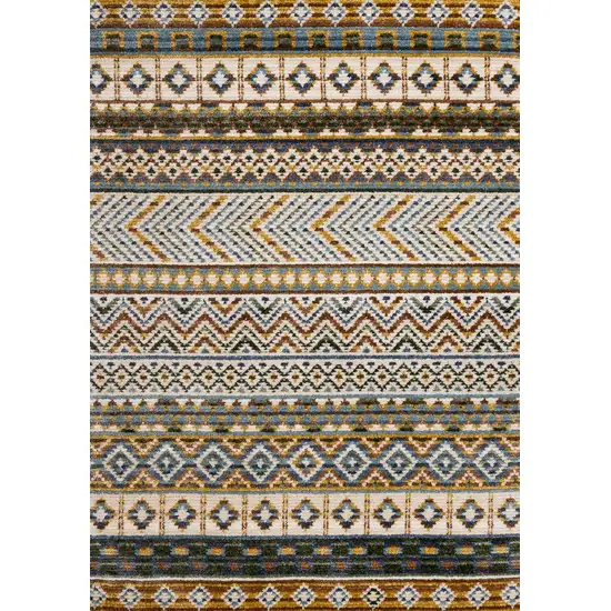 Cream Blue And Brown Tribal Area Rug Photo 2