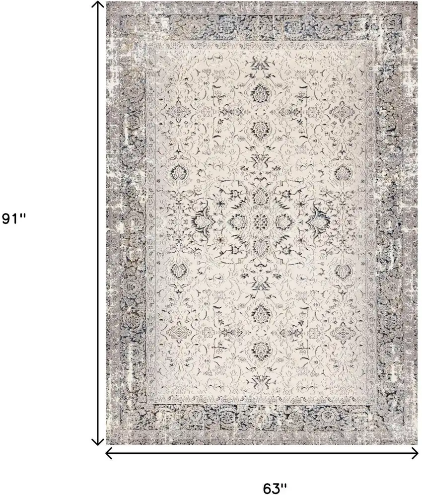 Cream Blue And Gray Medallion Area Rug Photo 3