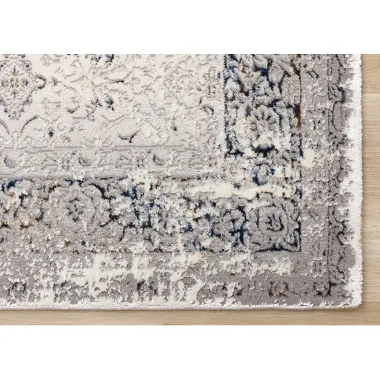 Cream Blue And Gray Medallion Area Rug Photo 9