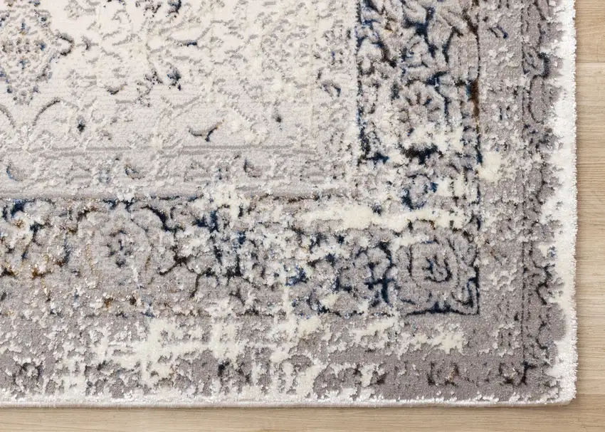 Cream Blue And Gray Medallion Area Rug Photo 9