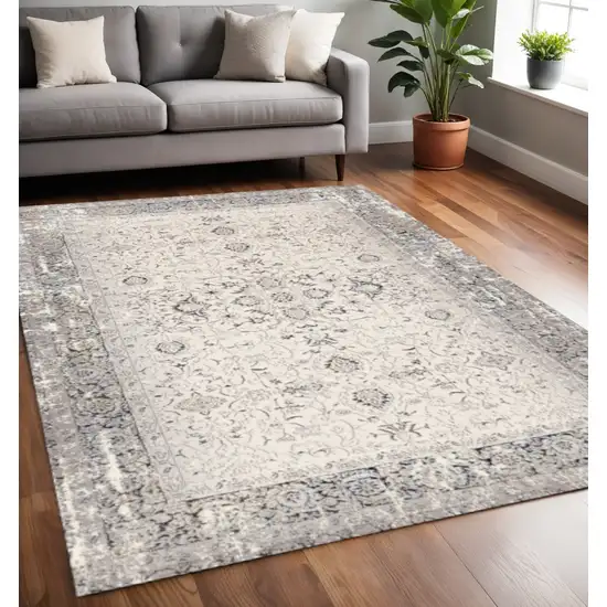 Cream Blue And Gray Medallion Area Rug Photo 1