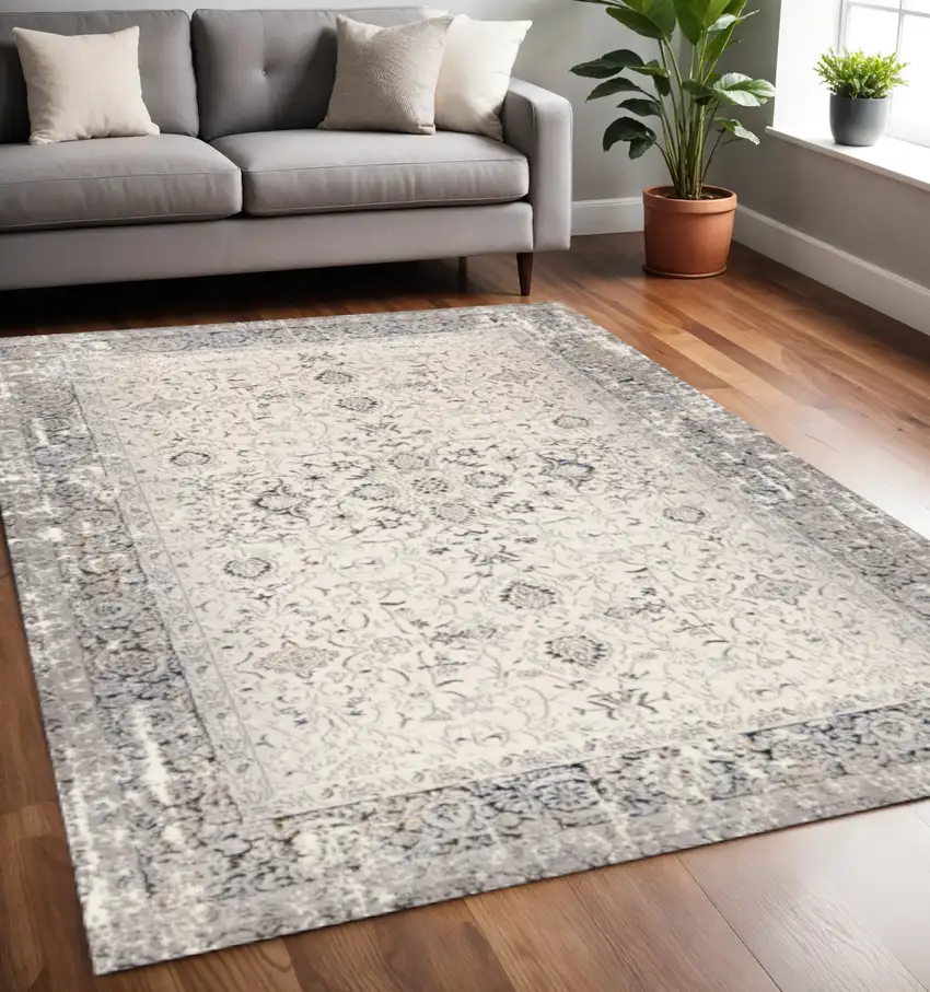 Cream Blue And Gray Medallion Area Rug Photo 1