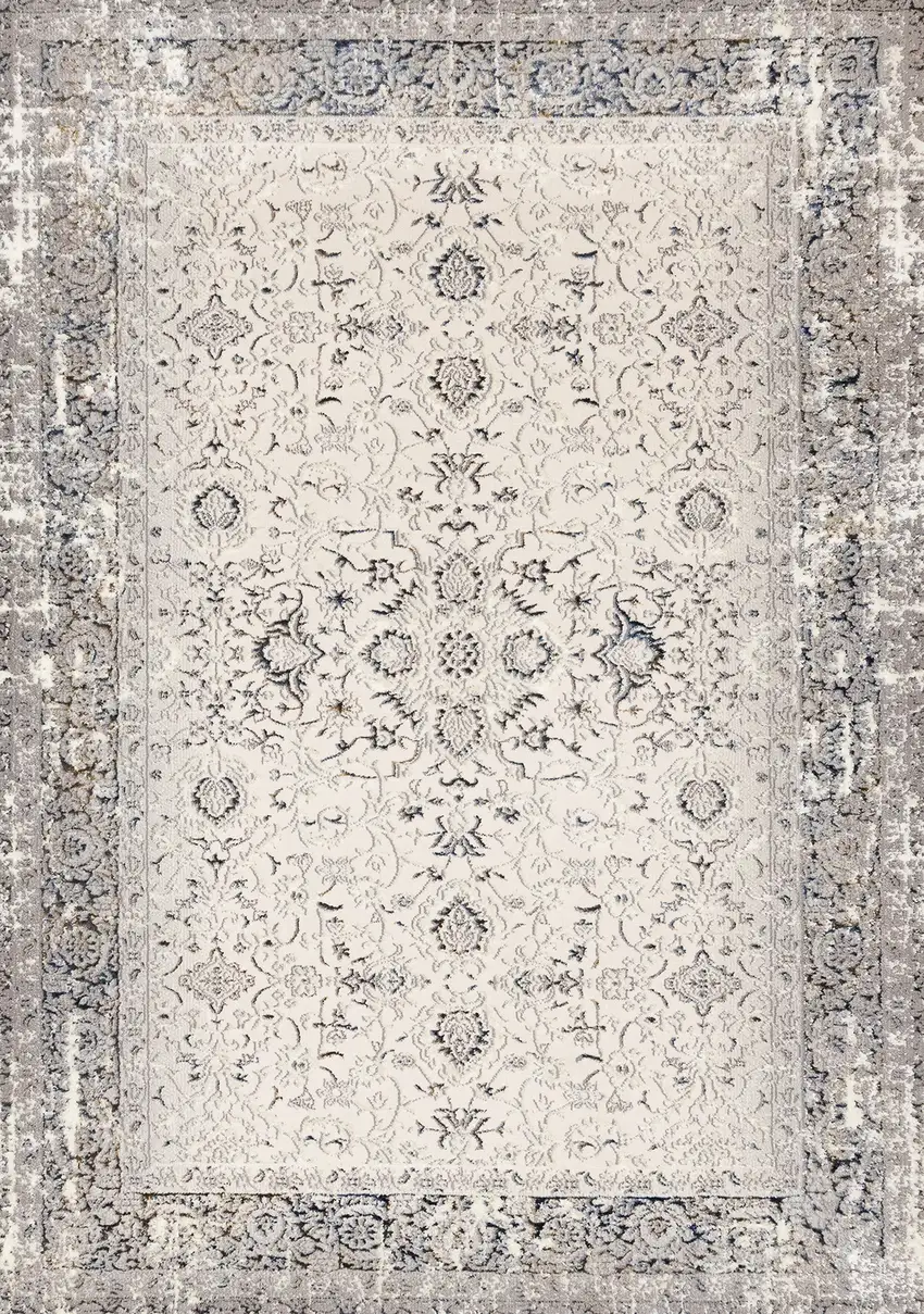 Cream Blue And Gray Medallion Area Rug Photo 2
