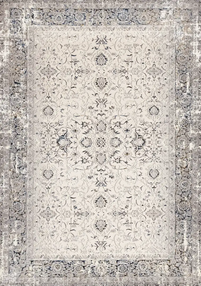 Cream Blue And Gray Medallion Area Rug Photo 5