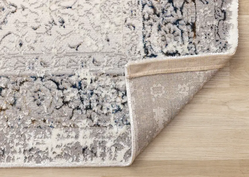 Cream Blue And Gray Medallion Area Rug Photo 8