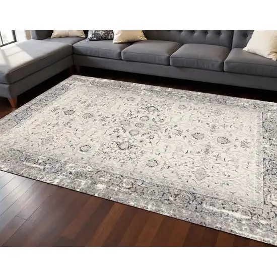 Cream Blue And Gray Medallion Area Rug Photo 1
