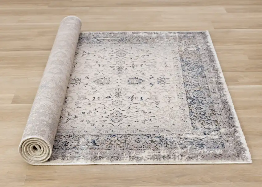 Cream Blue And Gray Medallion Area Rug Photo 9