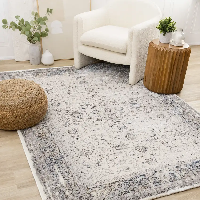 Cream Blue And Gray Medallion Area Rug Photo 4
