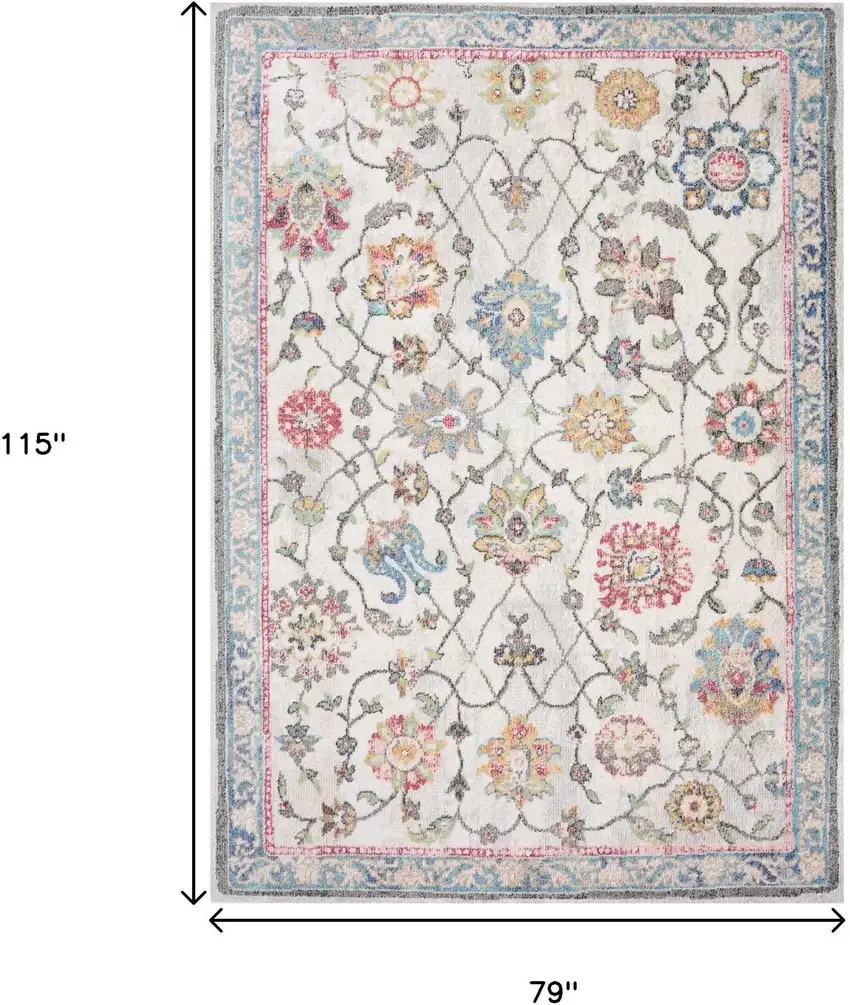 Cream Blue And Green Medallion Area Rug Photo 3