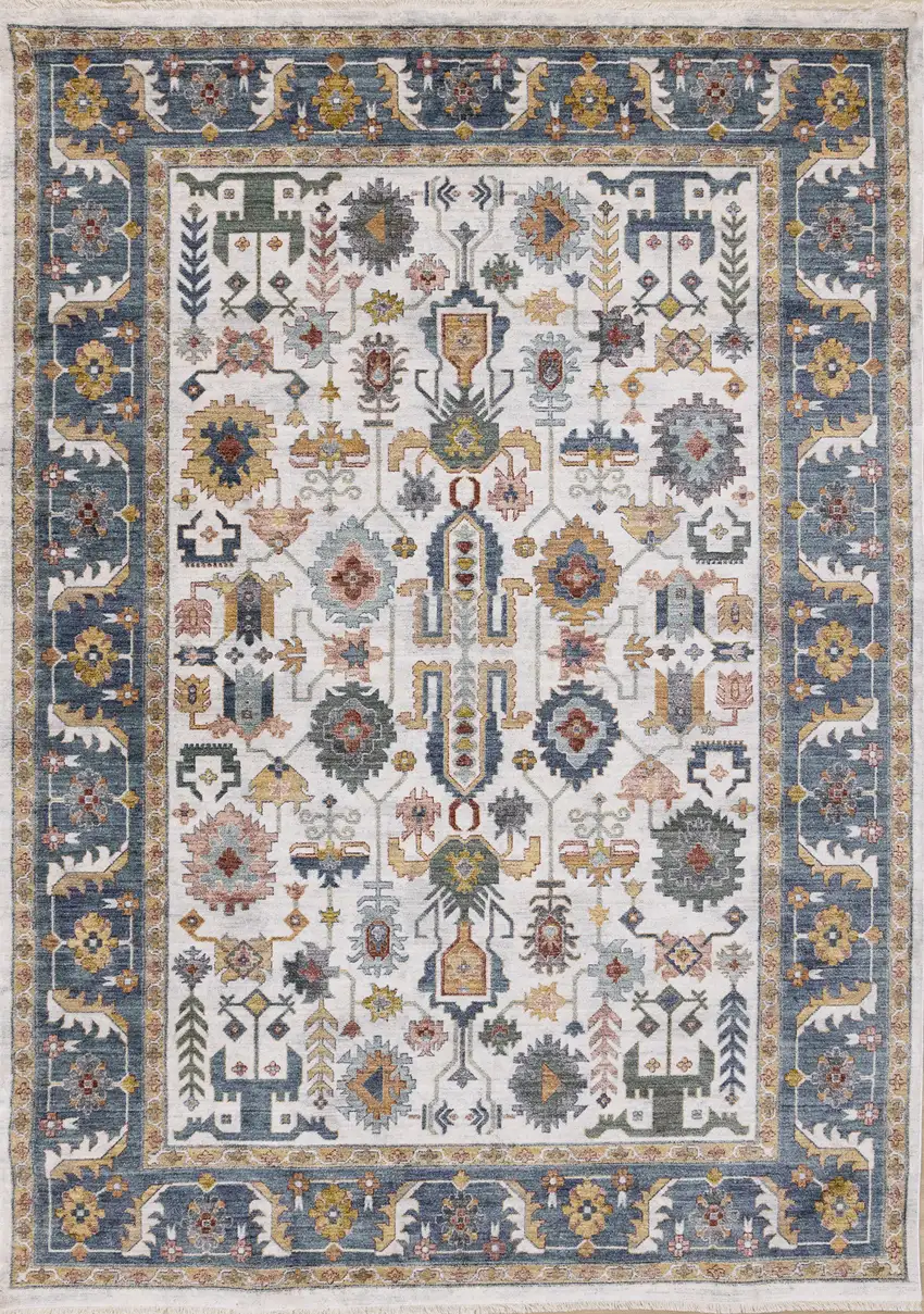 Cream Blue And Green Medallion Area Rug Photo 2