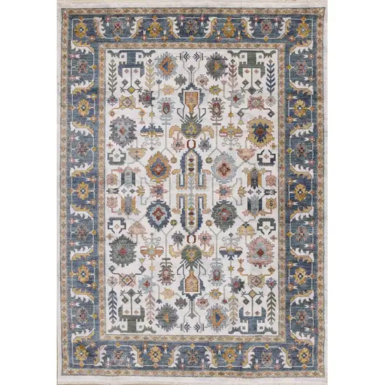 Cream Blue And Green Medallion Area Rug Photo 4