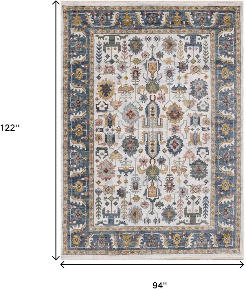 Cream Blue And Green Medallion Area Rug Photo 3
