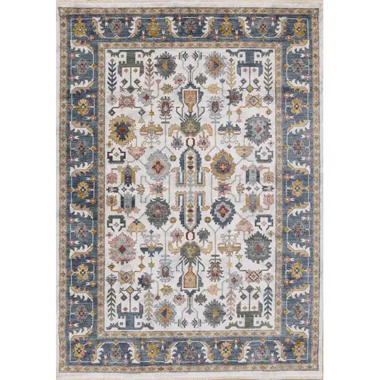 Cream Blue And Green Medallion Area Rug Photo 2