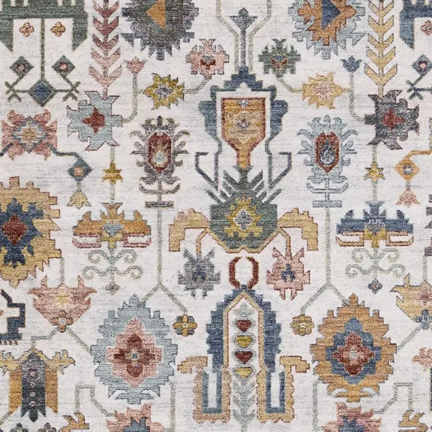 Cream Blue And Green Medallion Area Rug Photo 4