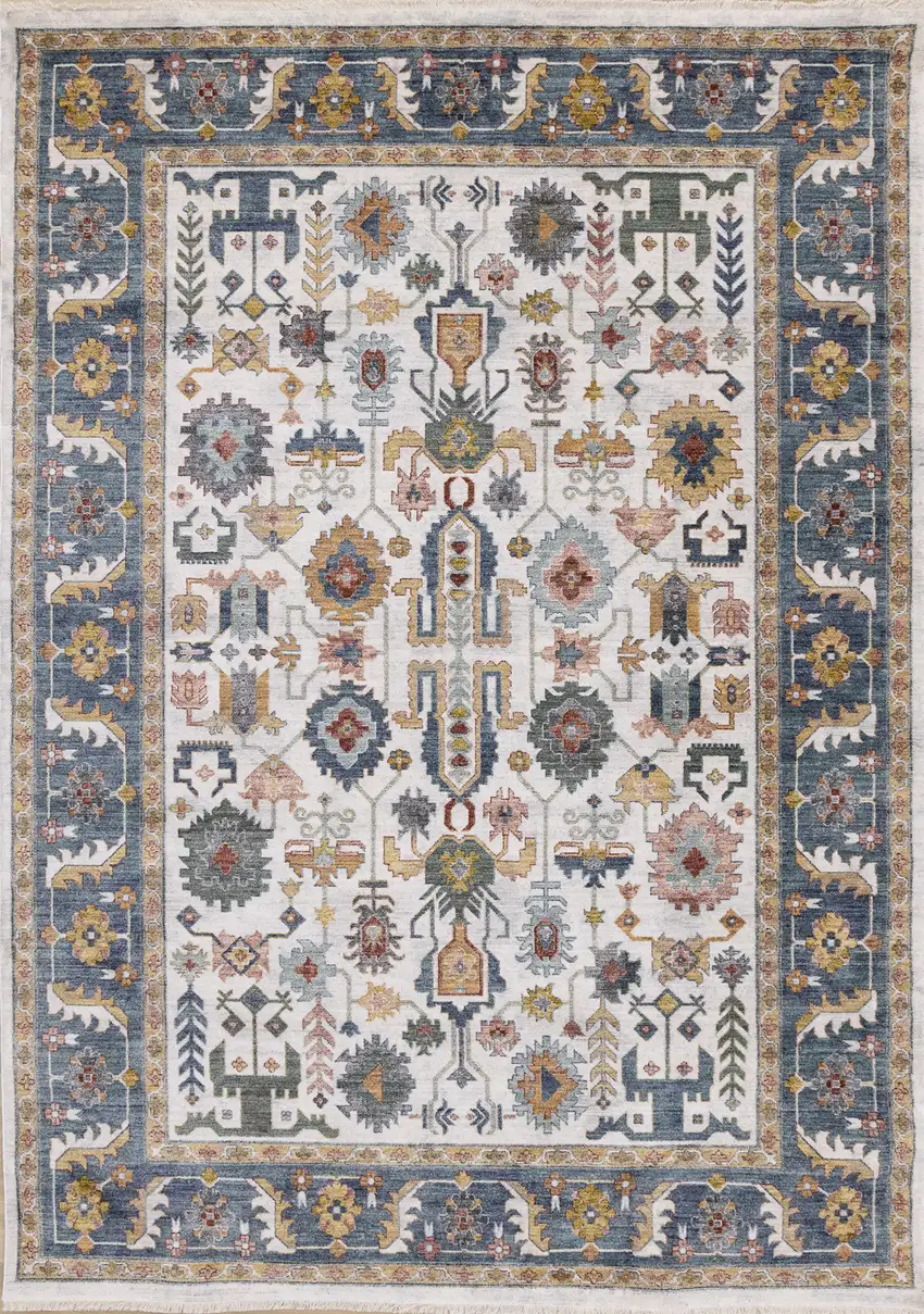 Cream Blue And Green Medallion Area Rug Photo 5