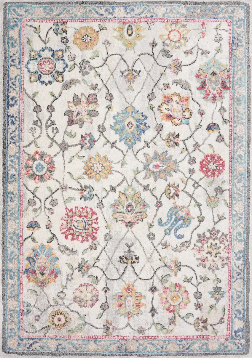 Cream Blue And Green Medallion Area Rug Photo 4