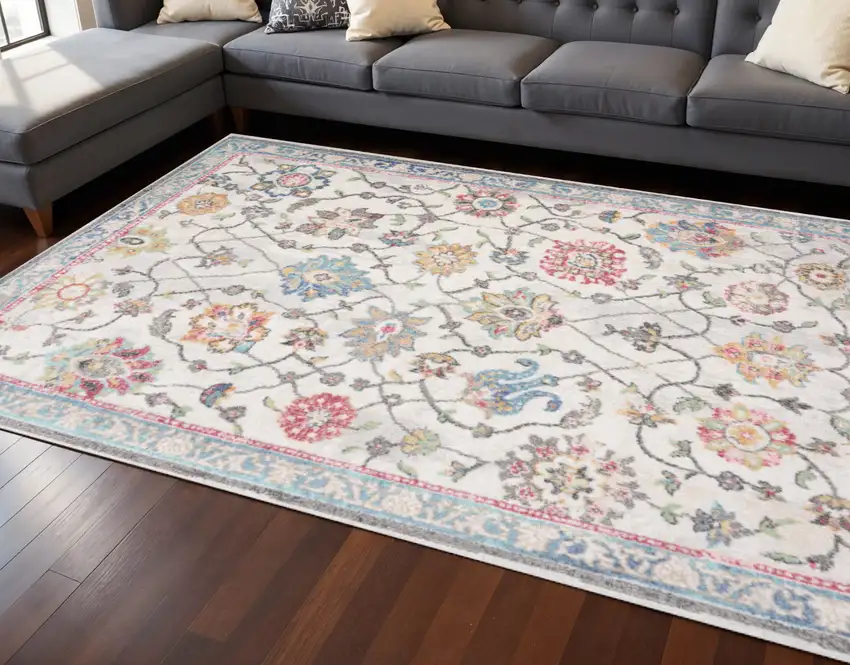 Cream Blue And Green Medallion Area Rug Photo 1