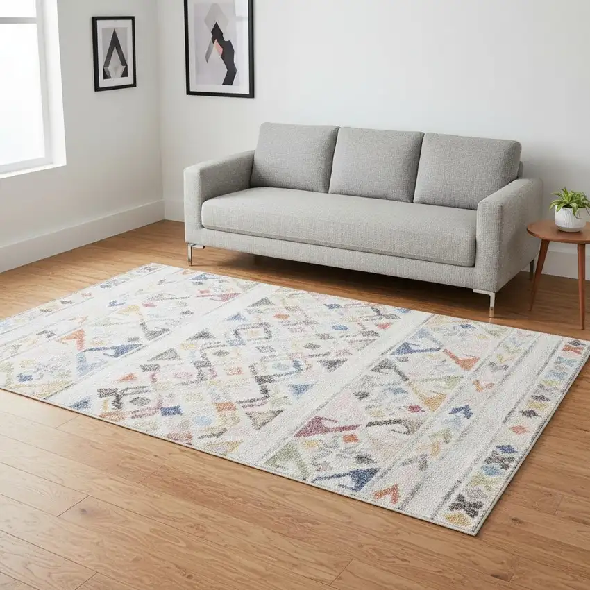 Cream Blue And Green Tribal Area Rug Photo 1