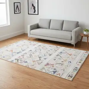 Photo of Cream Blue And Green Tribal Area Rug