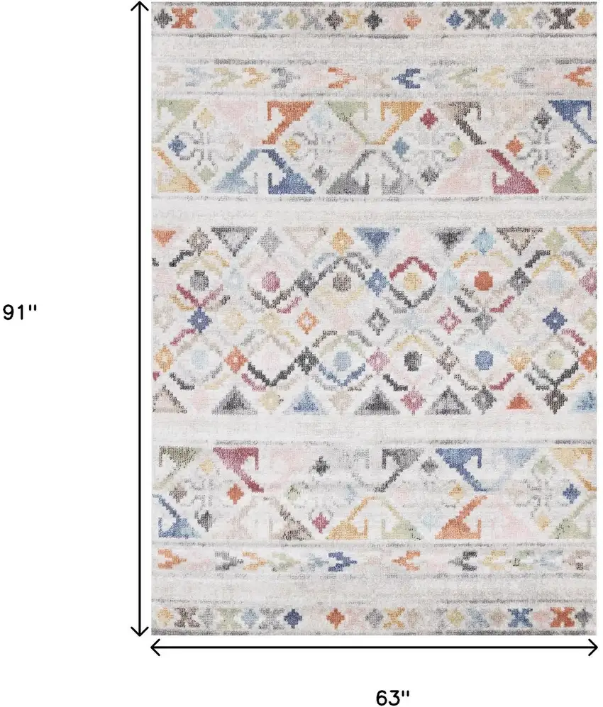 Cream Blue And Green Tribal Area Rug Photo 3