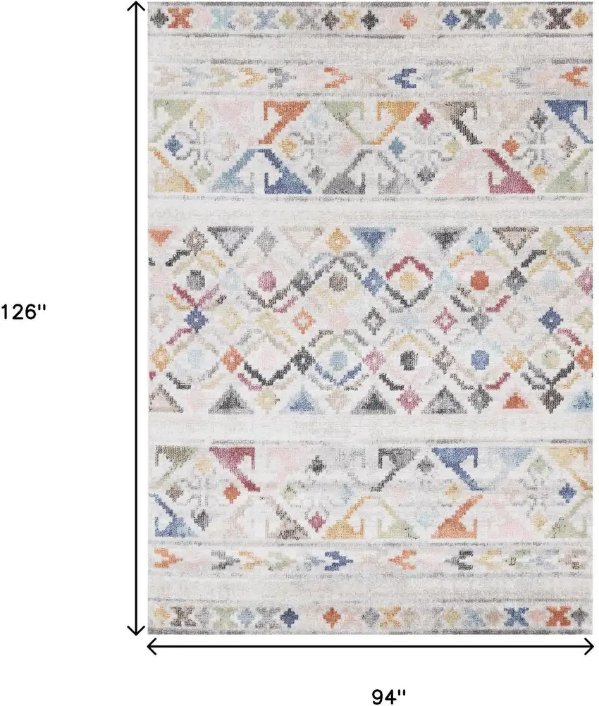 Cream Blue And Green Tribal Area Rug Photo 3