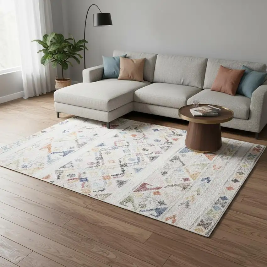Cream Blue And Green Tribal Area Rug Photo 1