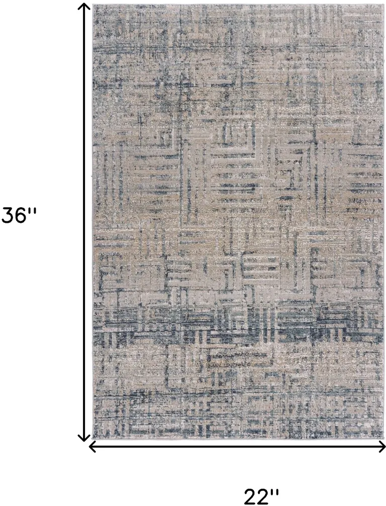 Cream Blue And Ivory Geometric Distressed Stain Resistant Area Rug Photo 5