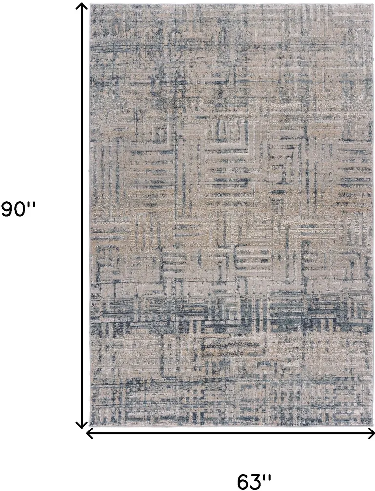 Cream Blue And Ivory Geometric Distressed Stain Resistant Area Rug Photo 5