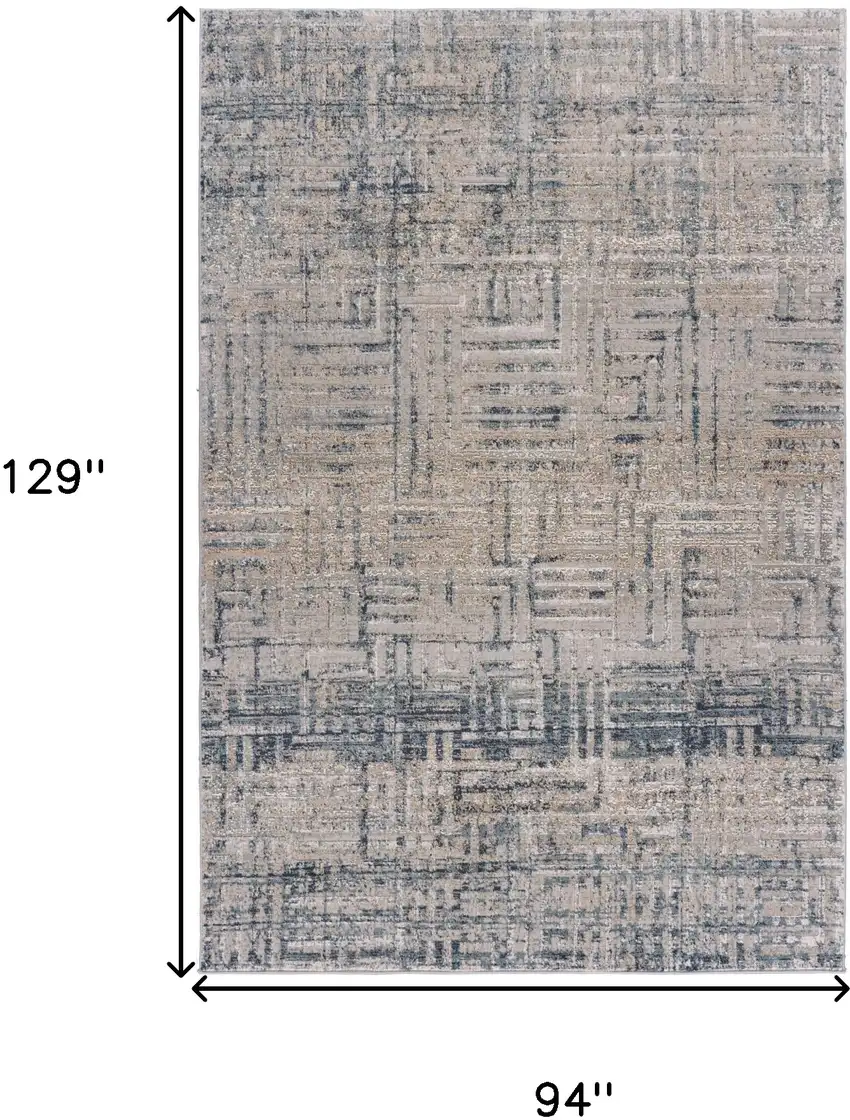 Cream Blue And Ivory Geometric Distressed Stain Resistant Area Rug Photo 6