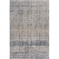 Photo of Cream Blue And Ivory Geometric Distressed Stain Resistant Area Rug